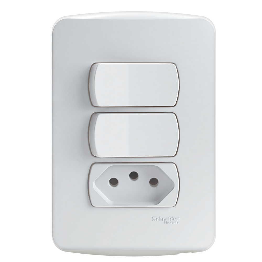 Conjunto Montado 1 Interruptor Simples E 1 Paralelo Com 1 Tomada 2P+T 10A S3B69060 Branco Miluz Schneider