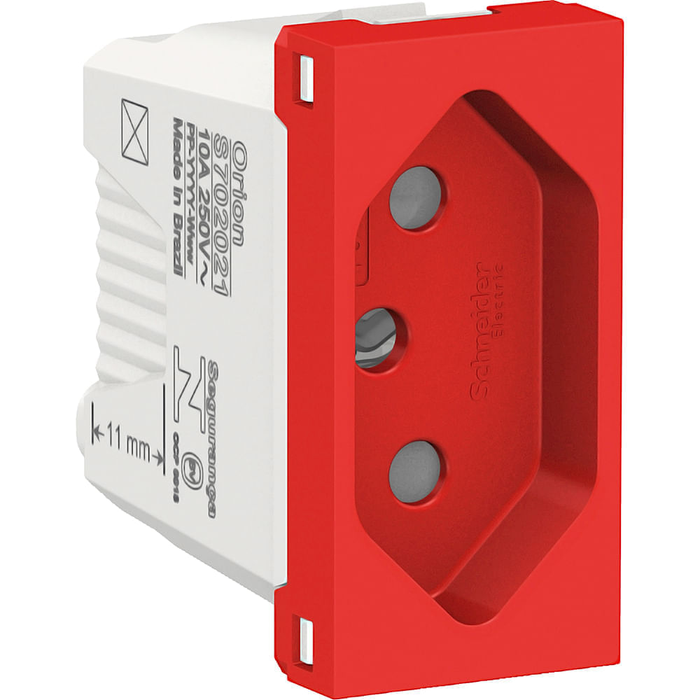 Encontraproduto.com.br - Módulo Tomada 2P+T 10A 250V Pb S70202134 Vermelho 1 Módulo Orion Schneider
