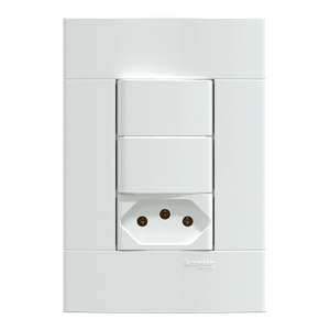 Conjunto 2 Interruptores Simples + 1 Tomada Br 2P+T 10A 250V Branco Brilhante, Schneider Electric, S413900