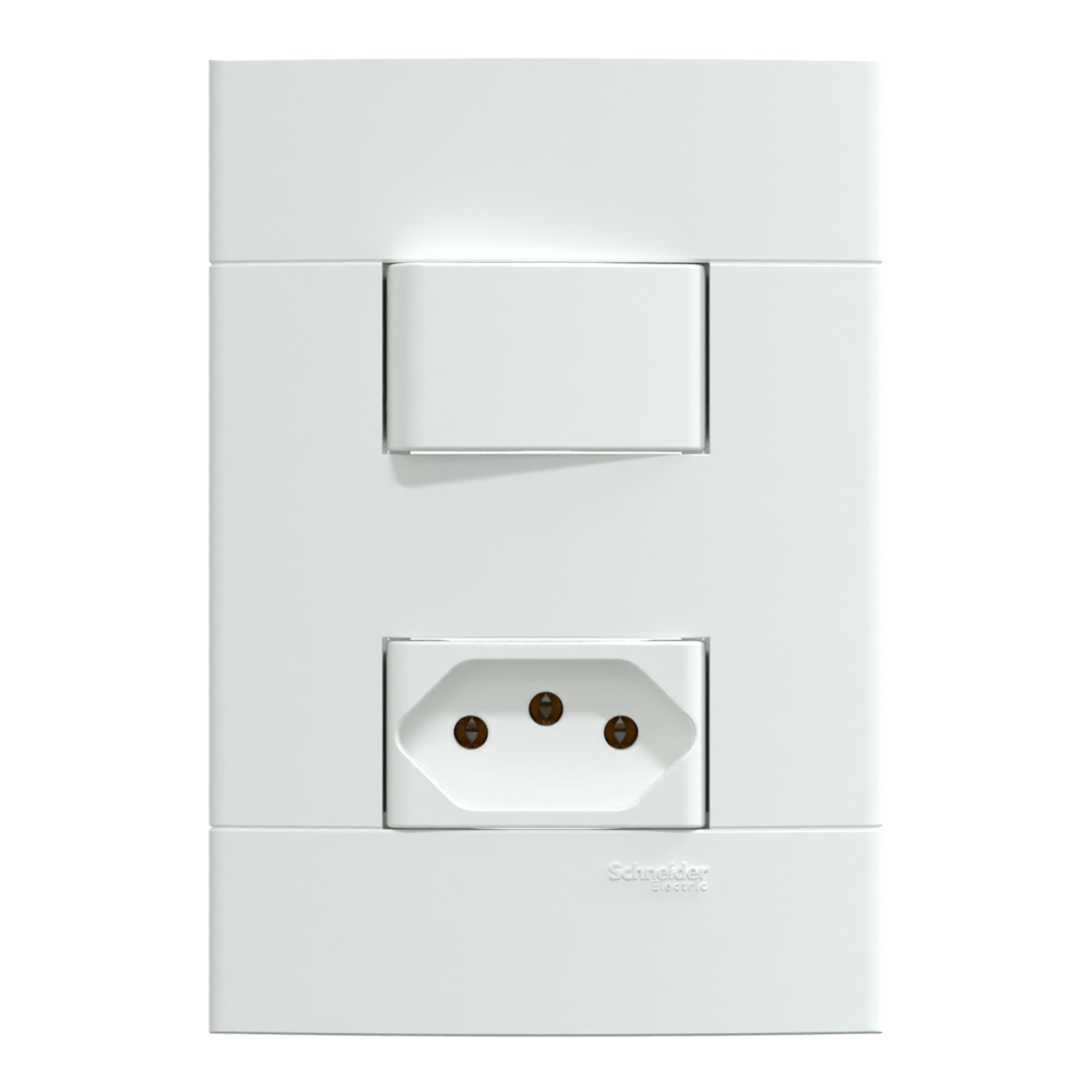 Conjunto Montado Interruptor Paralelo + Tomada Pb S412927 Branco Fosco Lunare Up Schneider