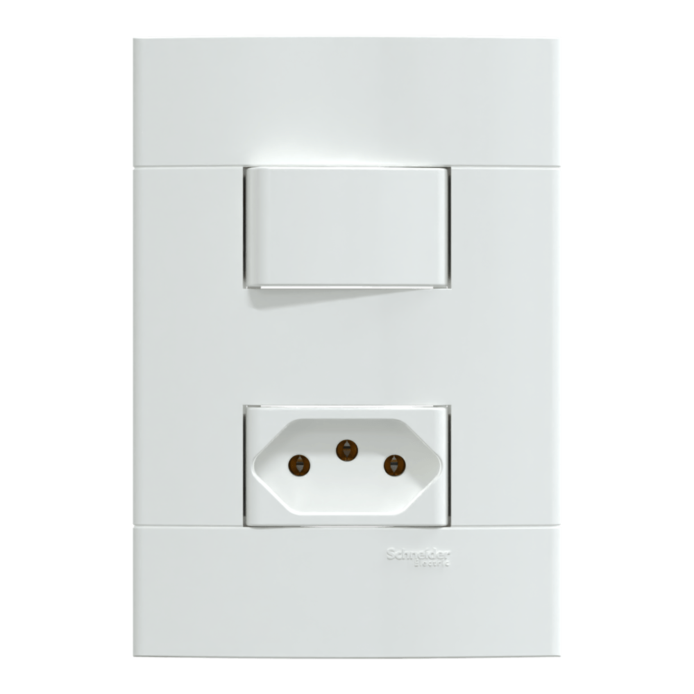 Conjunto Montado Interruptor Simples + Tomada Pb S412900 Branco Brilhante Lunare Up Schneider