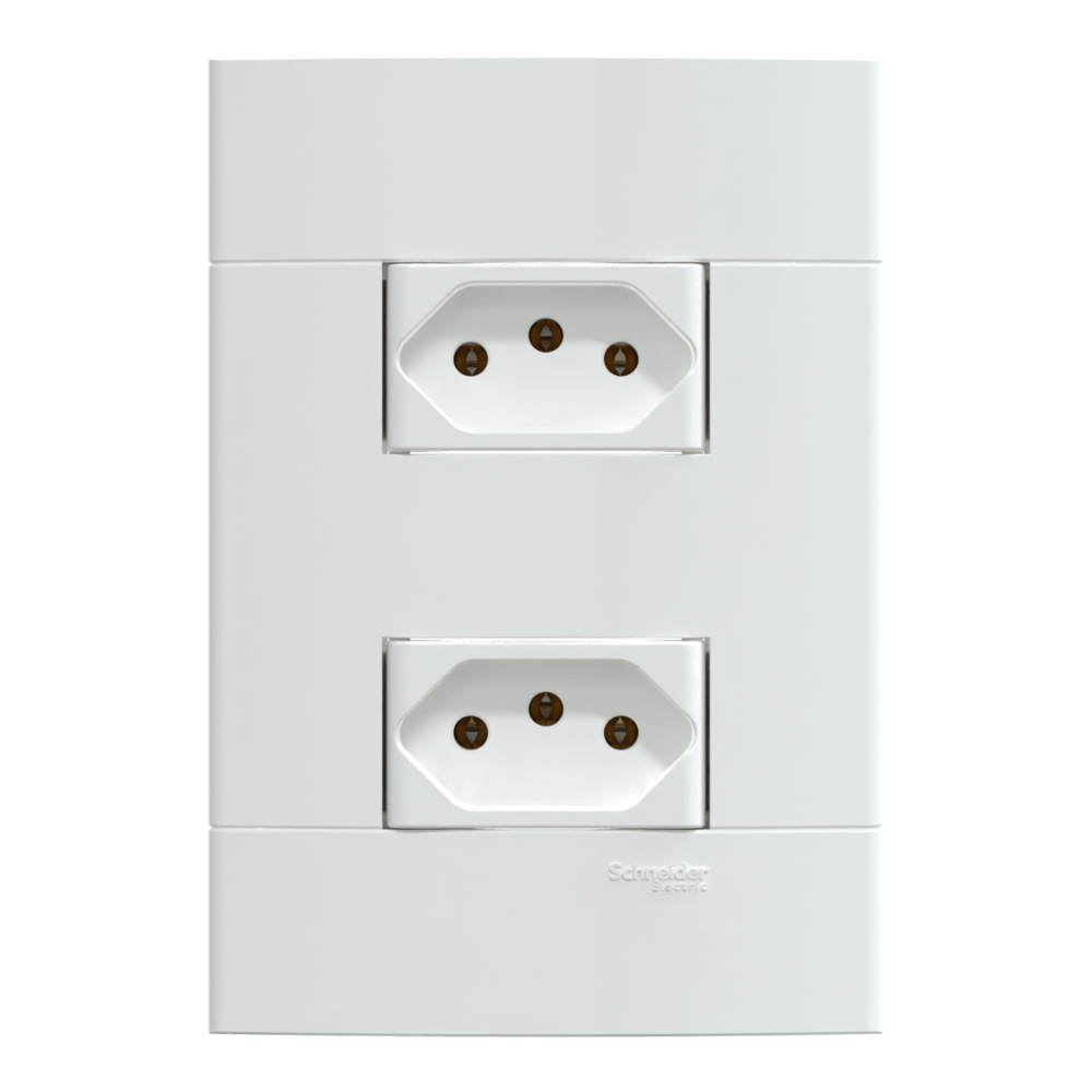 Conjunto Montado Tomada Dupla 2P+T 10A-250V Pb Branco Brilhante S412100 Lunare Up Schneider