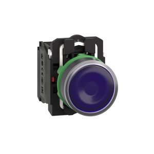 Botão luminoso Ø22mm plástico, retorno por mola, azul, NA+NF, 24VCA/CC