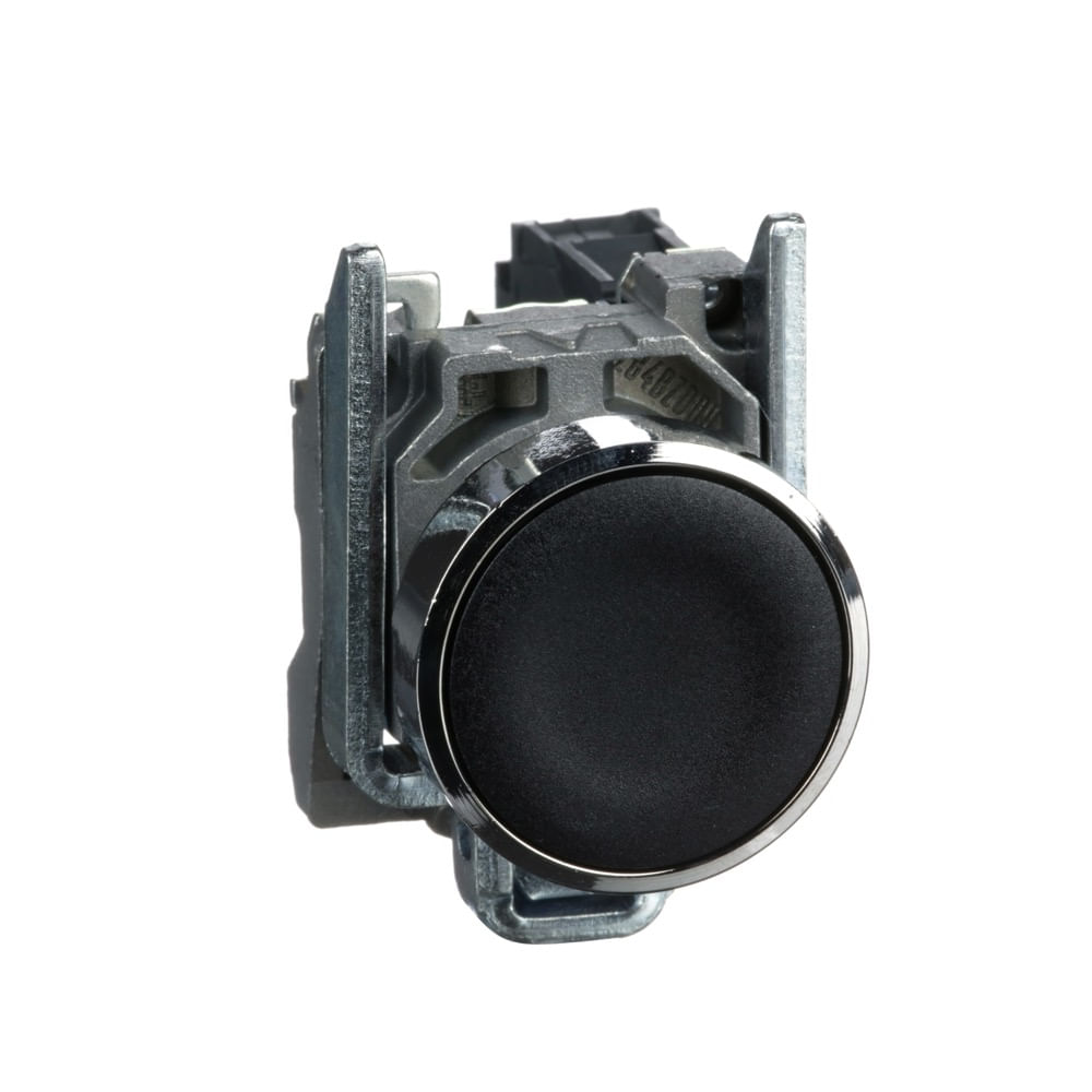 Botão Ø22mm metálico, retorno por mola, preto, NA