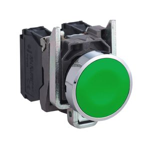 Botão Ø22mm metálico, retorno por mola, verde, NA+NF