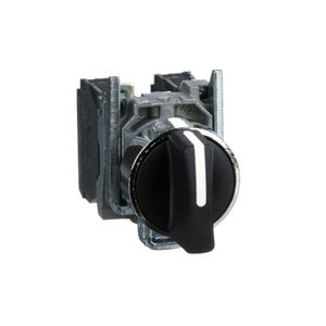 Chave seletora Ø22mm metálica, 3 posições retorno por mola, manopla curta, 2NA