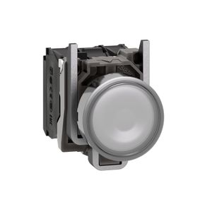 Botão luminoso Ø22mm metálico, retorno por mola, branco, NA+NF, 24VCA/CC
