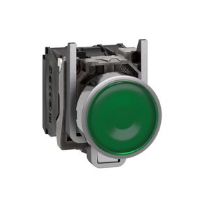 Botão luminoso Ø22mm metálico, retorno por mola, verde, NA+NF, 24VCA/CC