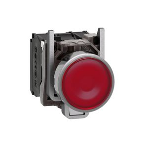 Botão luminoso Ø22mm metálico, retorno por mola, vermelho, NA+NF, 24VCA/CC