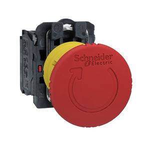 Botão Ø22mm plástico, emergência, girar para destravar, cogumelo Ø40mm, vermelho, NF