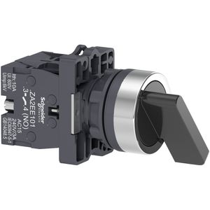 Chave seletora Ø22mm plástica, 3 posições fixas, manopla longa, 2NA