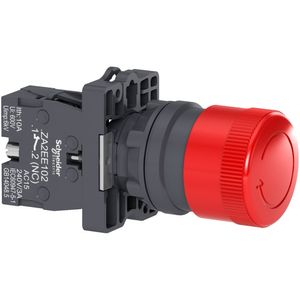 Botão de desligamento de emergência Ø22mm plástico, cogumelo Ø30mm, vermelho,  girar para destravar, NF
