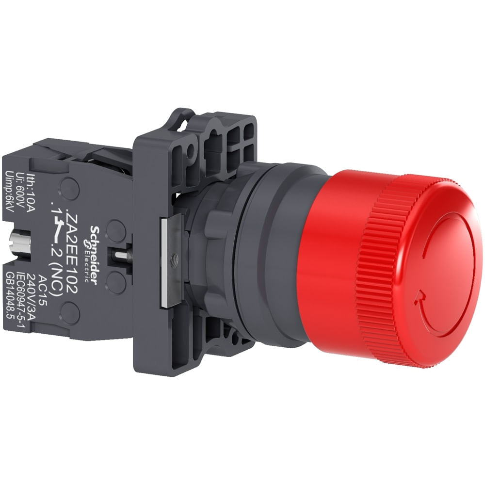 Botão de desligamento de emergência Ø22mm plástico, cogumelo Ø30mm
