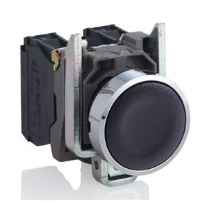 Botão Ø22mm metálico, retorno por mola, preto, NA+NF