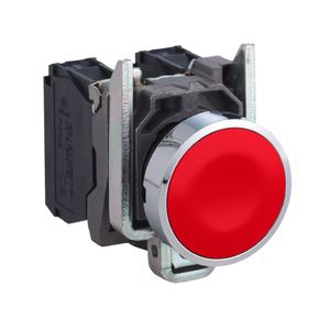 Botão Ø22mm metálico, retorno por mola, vermelho, NA+NF