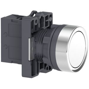 Botão Ø22mm plástico, retorno por mola, branco, NA