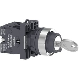 Chave seletora Ø22mm plástica, 3 posições fixas, com chave, 2NA