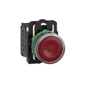 Botão luminoso Ø22mm plástico, retorno por mola, vermelho, NA+NF, 24VCA/CC