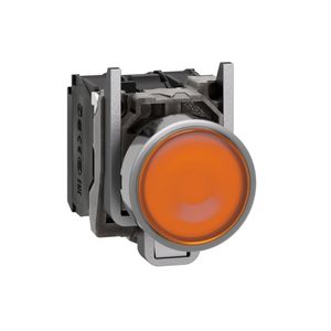Botão luminoso Ø22mm metálico, retorno por mola, laranja, NA+NF, 24VCA/CC