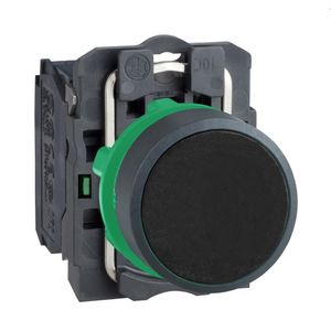 Botão Ø22mm plástico, retorno por mola, preto, NA