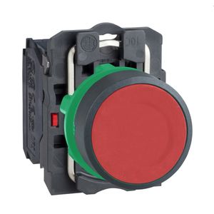 Botão Ø22mm plástico, retorno por mola, vermelho, NF