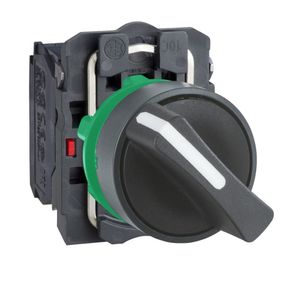 Chave seletora Ø22mm plástica, 2 posições fixas, manopla curta, NA+NF
