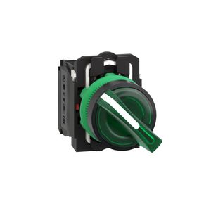 Chave seletora luminosa Ø22mm plástica, 2 posições fixas, verde, NA+NF, 24V