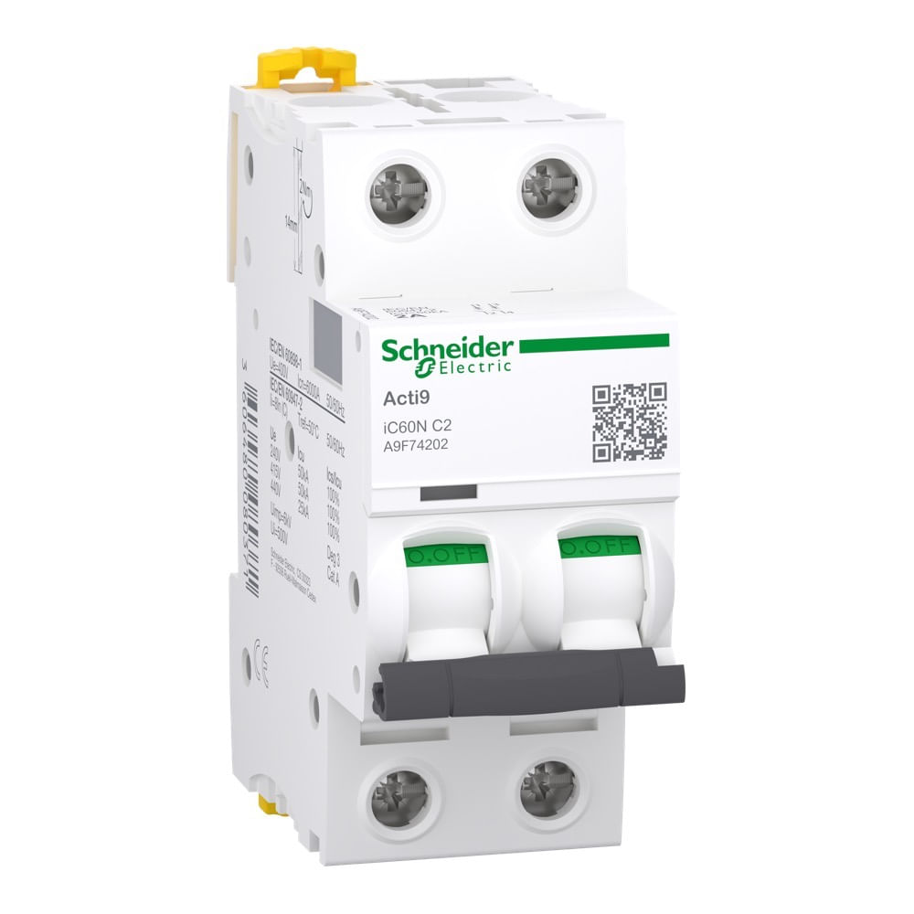 Disjuntor 2P 2A C 20Ka 230V Acti9 Ic60N A9F74202-Br Schneider