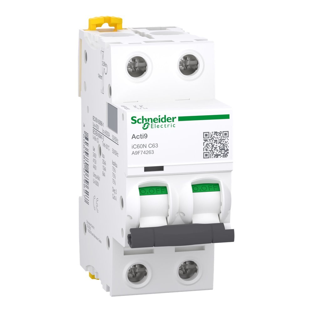 Disjuntor 2P 63A C 20Ka 230V Acti9 Ic60N A9F74263-Br Schneider