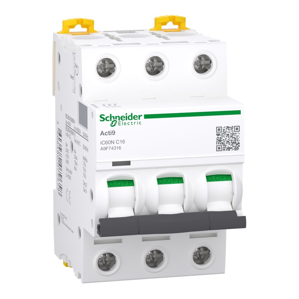 Disjuntor 3P 16A C 20Ka 230V Acti9 Ic60N A9F74316-Br Schneider
