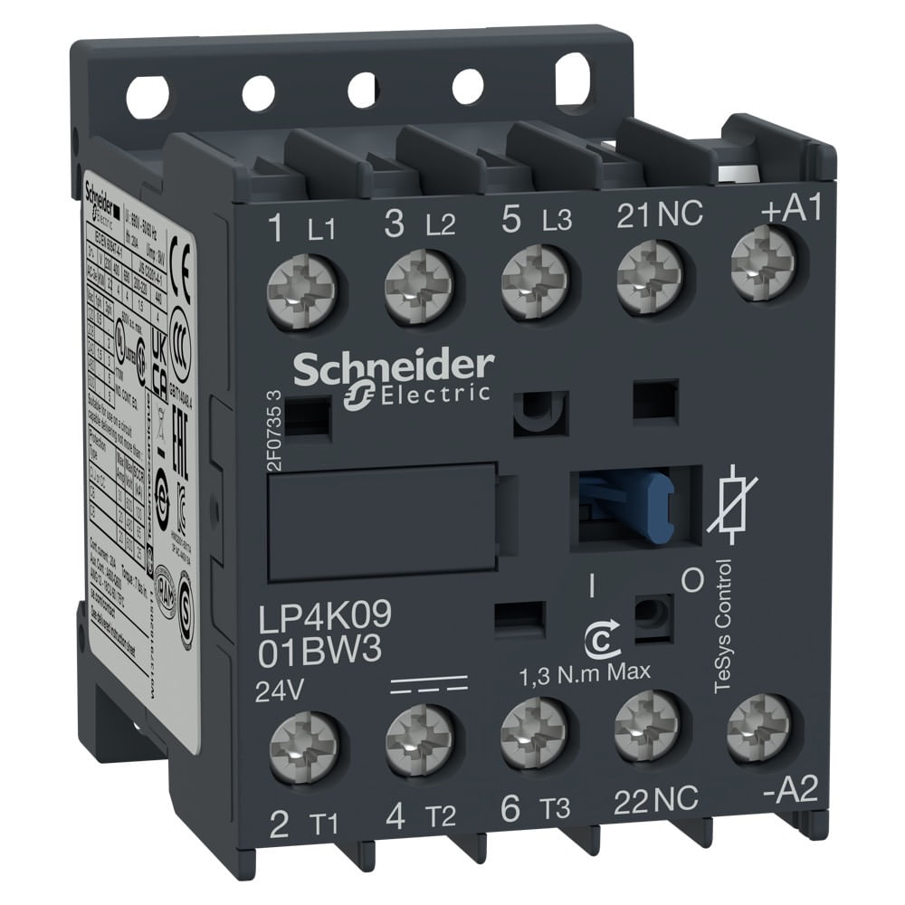 Encontraproduto.com.br - Contator 3P Mini 9A 24Vcc 1Nf Lp4-K0901Bw3 Schneider
