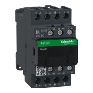 Contator Tesys Deca 4P, 25A Ac-1 24V Cc 50/60Hz, 1Na+1Nf, Schneider Electric, LC1DT25BD