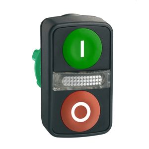 Cabeçote Para Botão Duplo Luminoso Ø22Mm Plástico, Retorno Por Mola, Verde "I", Vermelho "O", Schneider Electric, ZB5AW7A3741